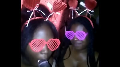 2 THOTS SHARING big black cock FOR VALENTINES DAY | thick FACIALS