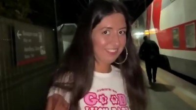 Public Pickup - Picked up a beauty at the train station and fucked her on the teach