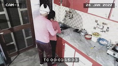 holder and maid caught in cctv . blowage and screwing in kitchen