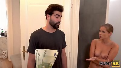 HUNT4K. guy cant stand against such handsome chick and pays boyfriend to pound her