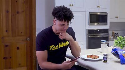 Curly Haired teenage fellow has 1st bi-curious sex experience. Lets red-hot aged guy rim and fellate him and makes him boink steaming mingled girl.