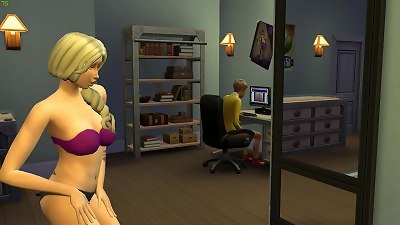 blonde mother Catching Up Her teenager son jacking In Front Of The Computer