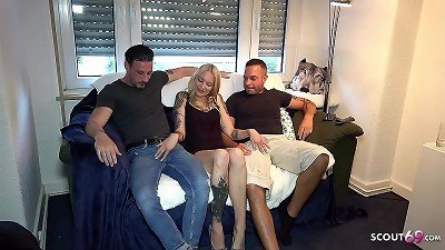 Real German inexperienced MMF threesome sex with skinny girl kitty Blair