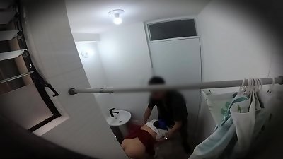 Hidden camera in the bathroom of my nympho mexican stepsister