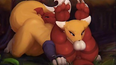 Renamon x Guilmon blowjob wooly