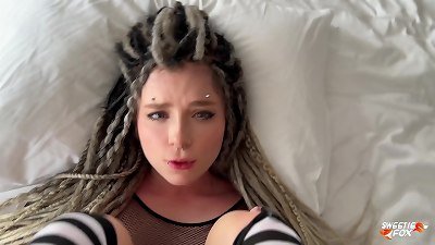 sexy Informal chick with Dreadlocks and Piercings Deepthroats, tough nails and jism swallows
