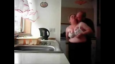 Mum and father home alones having fun in the kitchen&period; Hidden cam