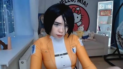 cute babe Mikasa Ackerman costume play fucks her vulva and spunks